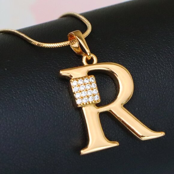"Rose Gold R Letter Pendant with CZ Accent, XPPT1429 - Picture 1 of 13